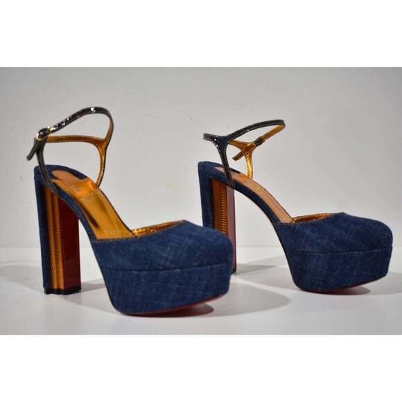 Christian Louboutin Coluna Pump 130 Denim Blue Ankle Strap Platform Heel 36.5 - Picture 4 of 12